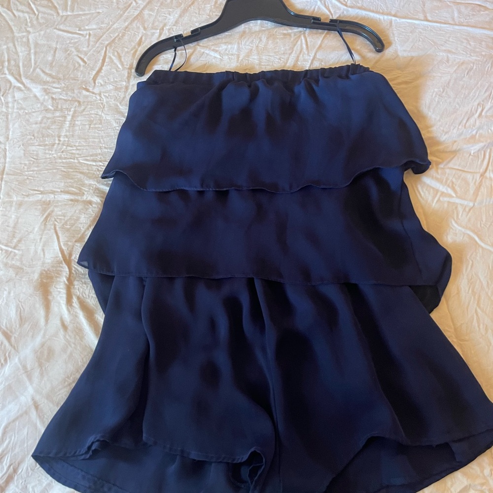 PARKER Navy Blue Strapless Ruffle Romper